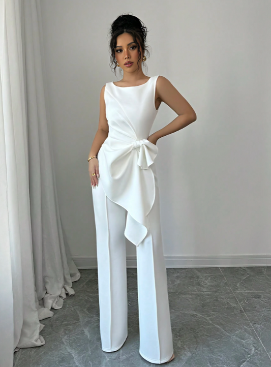 Elegant White Top & Wide-Leg Pants Set