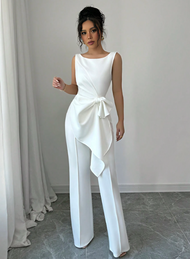 Elegant White Top & Wide-Leg Pants Set