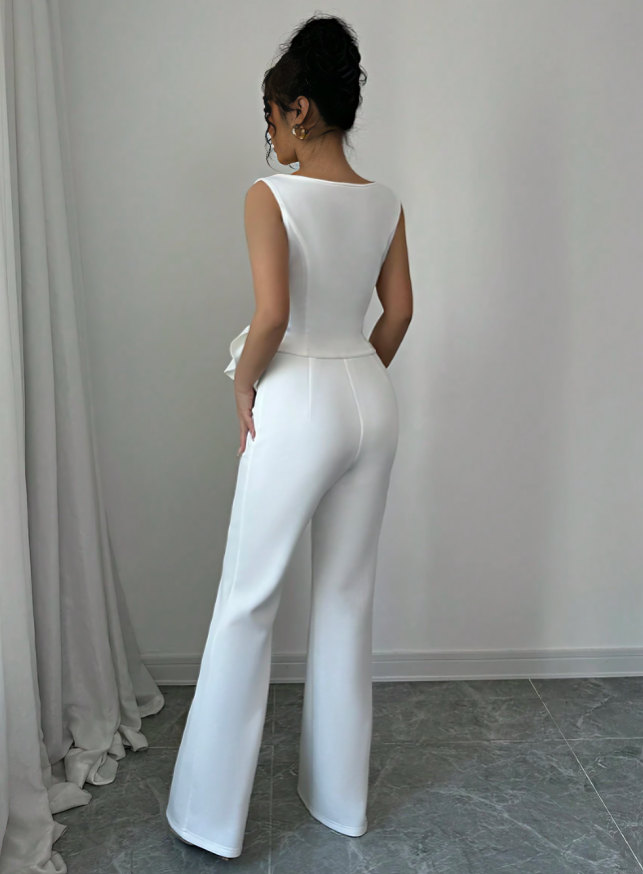 Elegant White Top & Wide-Leg Pants Set