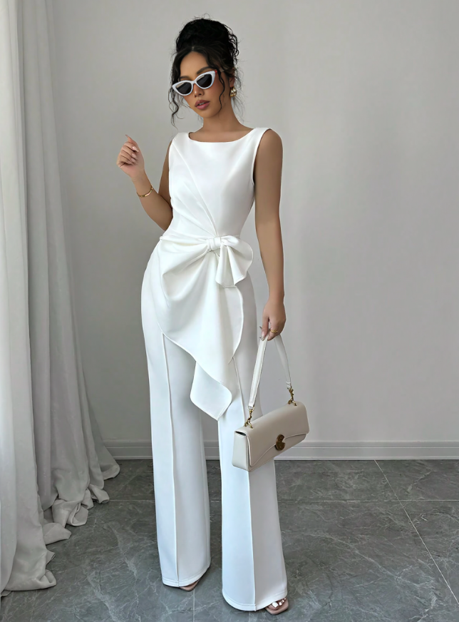 Elegant White Top & Wide-Leg Pants Set