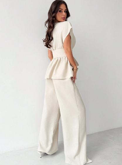 Elegant Apricot Bamboo V-Neck Suit Set